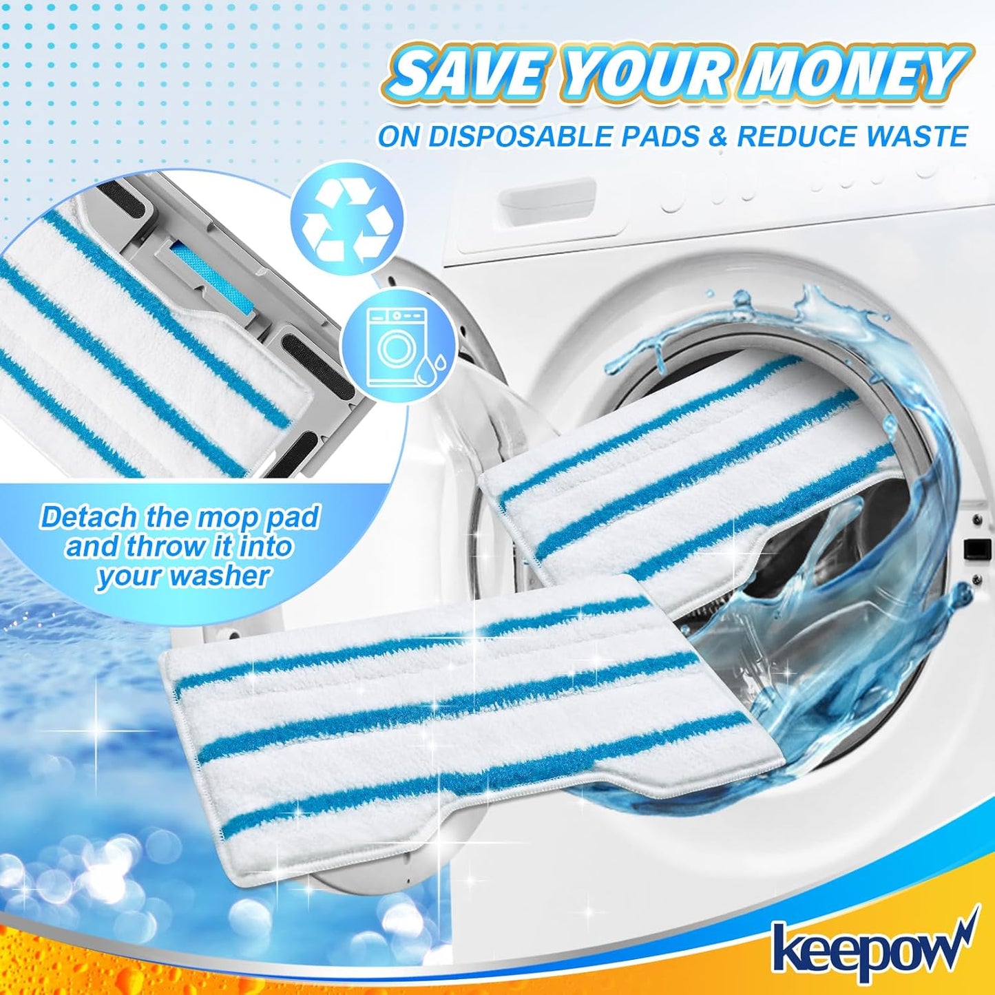 KEEPOW Reusable Mop Replacement Pads Compatible with Shark Vac Mop VM252 VM200 VC205 VM250 VM180 VM401 QM250 VM190, Washable Vacuum Mop Pad Refills, Upgraded Design of Dirt Chamber (1+3+6 Pads)