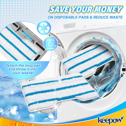 KEEPOW Reusable Mop Replacement Pads Compatible with Shark Vac Mop VM252 VM200 VC205 VM250 VM180 VM401 QM250 VM190, Washable Vacuum Mop Pad Refills, Upgraded Design of Dirt Chamber (1+3+6 Pads)
