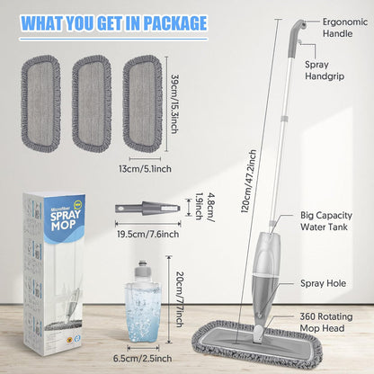 Microfiber Spray Mop for Floors Cleaning: Wet Dry Hardwood Floor Mops with 3 Washable Reusable Pads for Swiffer Powermop - Flat Mop with Sprayer for Tile Wood Laminate Vinyl Marble