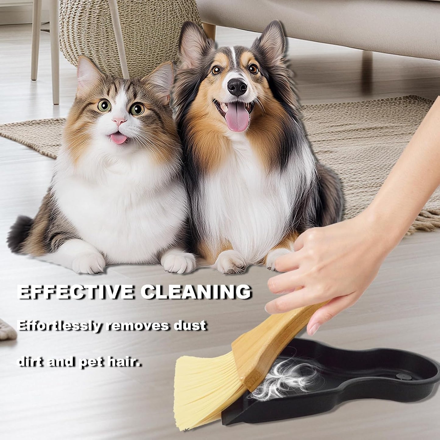 Mini Broom and Dustpan Set Portable Hand Broom with Bamboo Handle Small Crumb Sweeper for Home, Bathroom, Kitchen, Car Interior, Office, Pet Areas (White)