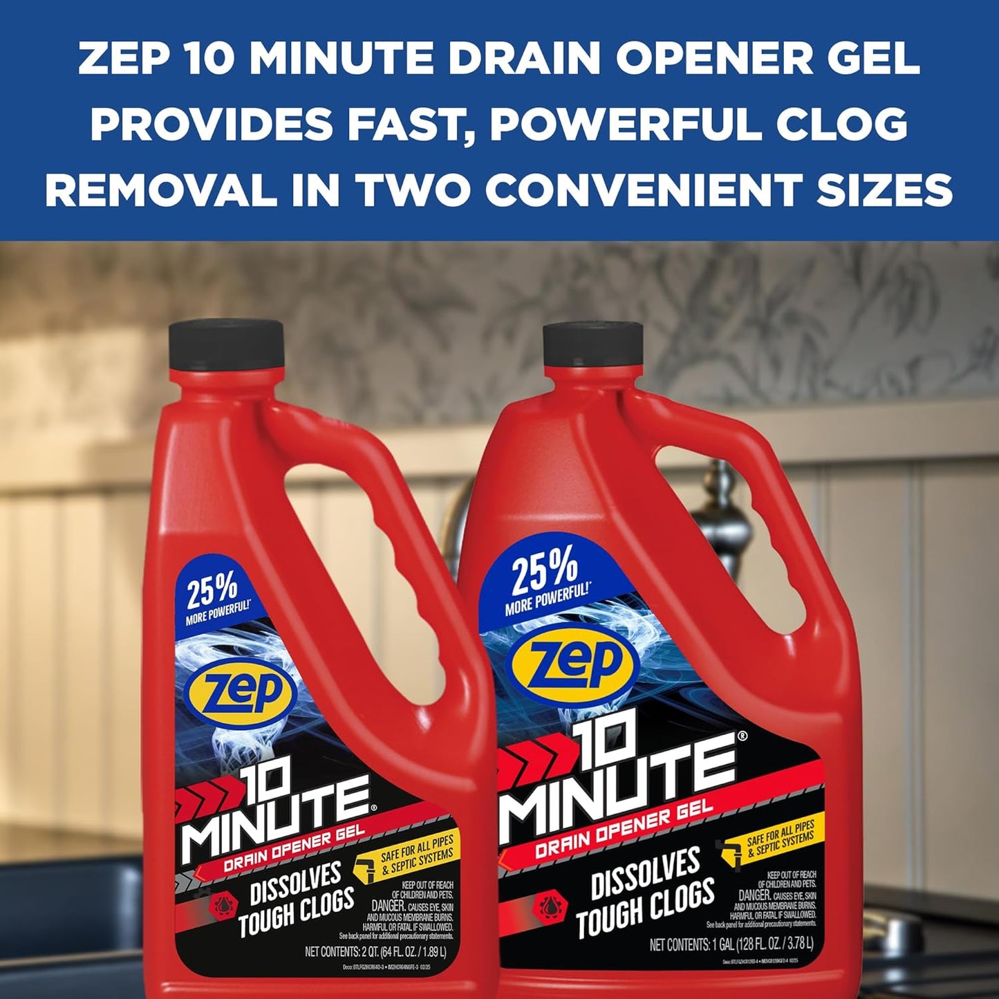 Zep 10 Minute Drain Opener Gel 64 Ounce - ZHCR64NG - Commercial Strength, Fast Acting and Safe for All Pipes