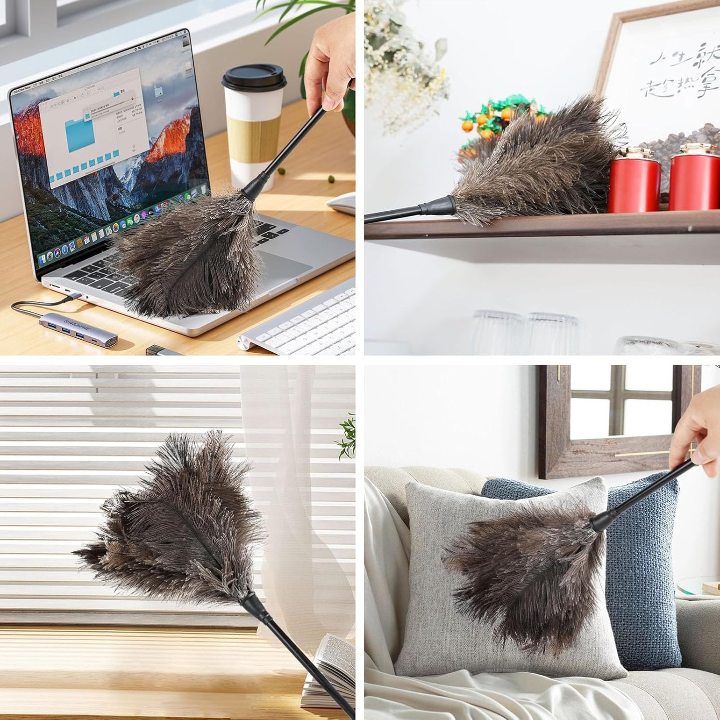 Ostrich Feather Duster 12 Inch Handheld Duster Supplies, Wooden Handle Feather Duster for Cleaning Keyboard Home Car Office (Champagne)
