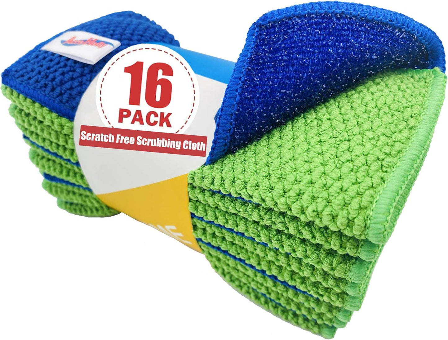 12-Pack Reusable, Scrub Dish Cloth –Non-Scratch Microfiber Scrubber, Planet-Friendly, Easy Rinsing, Quick Dry, Dishwasher Safe Cloth for Kitchen & Household, 6 x 6 Inch, Blue & Green Assorted