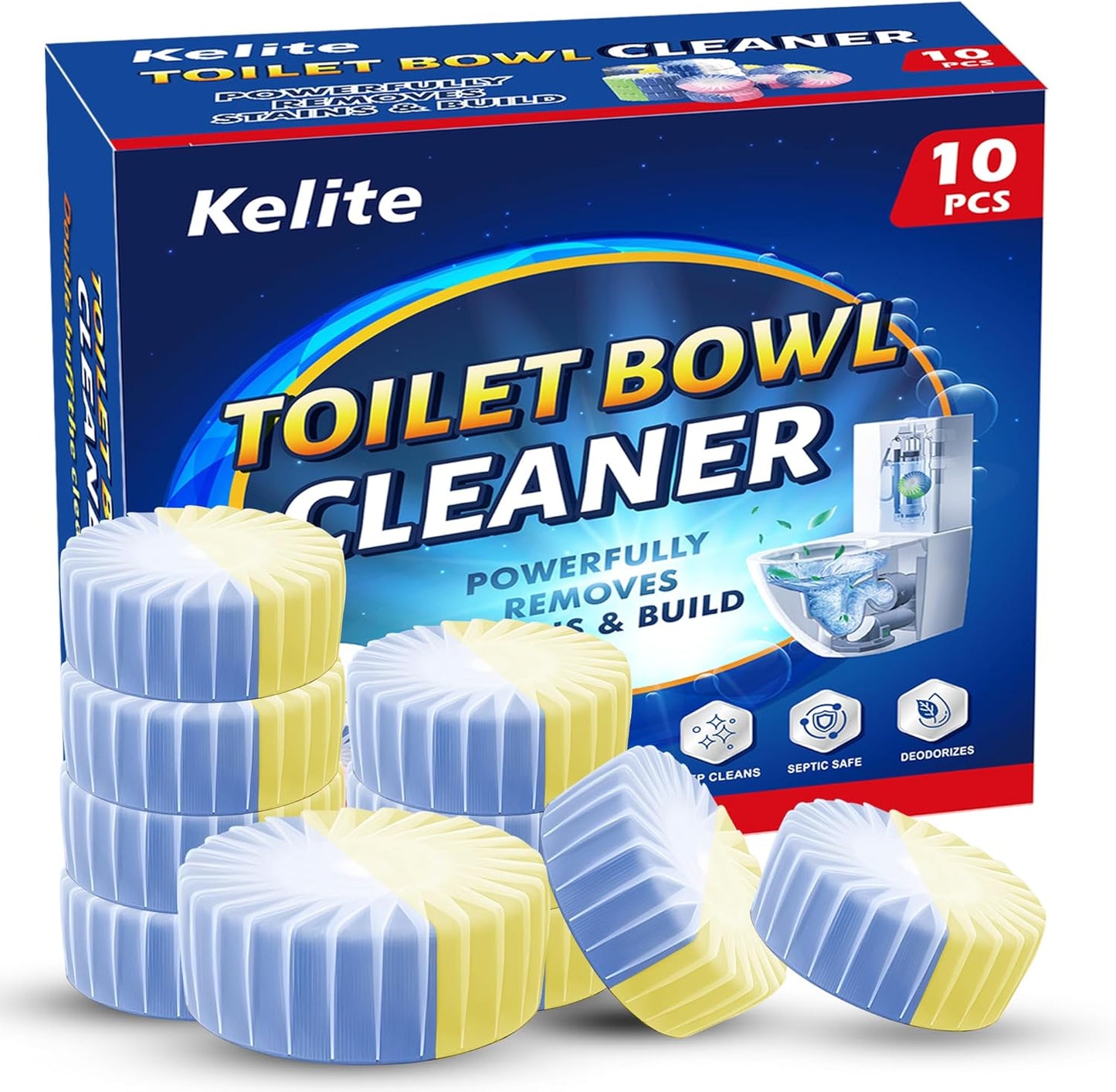 Automatic Toilet Bowl Cleaner Tablets, 10 Pack Long-Lasting Toilet Tank Cleaner for Bathroom, Blue Water Freshener, Prevents Stains & Odor, Safe for All Toilets - 10 Pack (Pink+Blue)