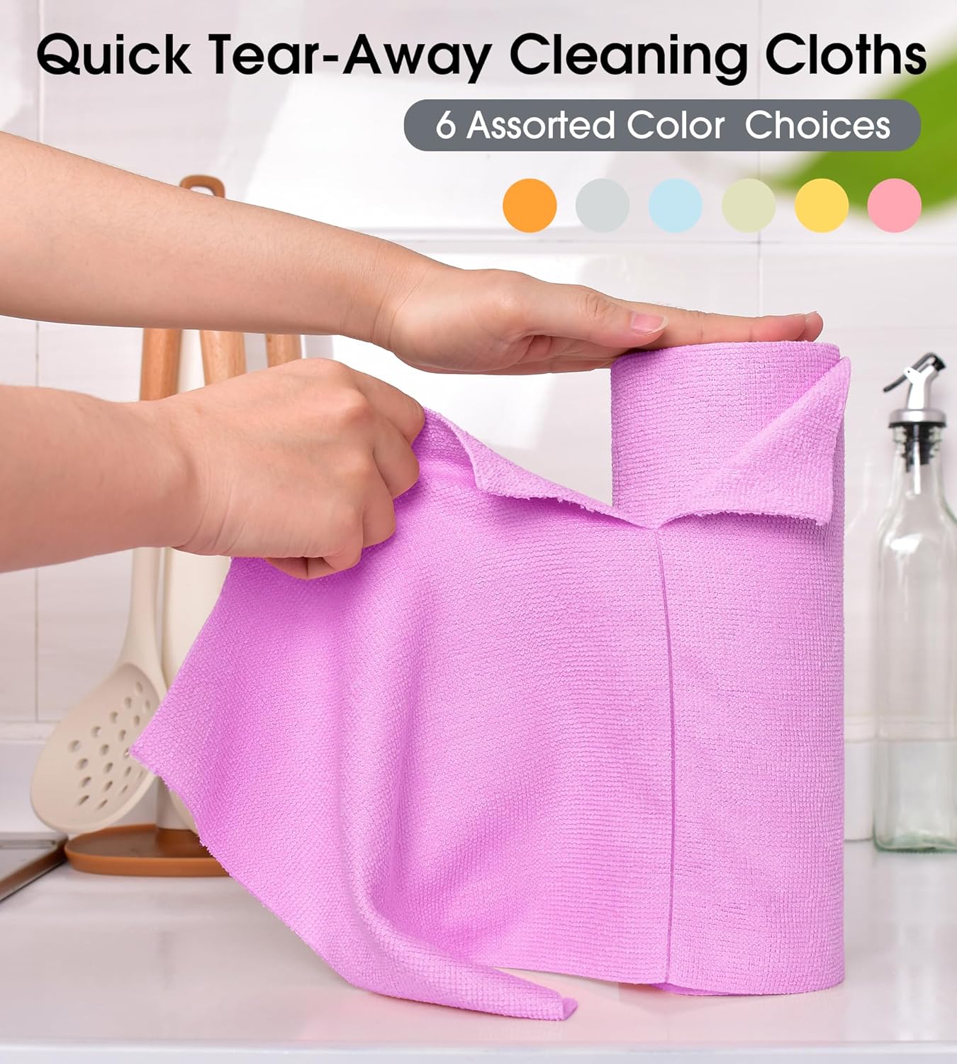 KitchLife Microfiber Cleaning Cloth Roll - Tear-Away Reusable Microfiber Paper Towels, Lint-Free, Washable, 20 Sheets for Kitchen, Car, Dishes, and Sensitive Surfaces (Pink)