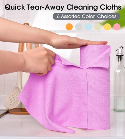 KitchLife Microfiber Cleaning Cloth Roll - Tear-Away Reusable Microfiber Paper Towels, Lint-Free, Washable, 20 Sheets for Kitchen, Car, Dishes, and Sensitive Surfaces (Pink)