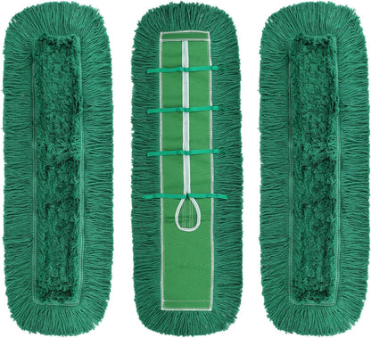 36 Inch Dust Mop Head: Replacement Medium Washable Commercial Mop Head Sweeper and Janitorial Replacement Green (Green - 36 Inch, 3 Pack)