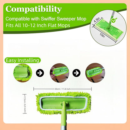 5 Pack Chenille Mop Pads Compatible with Swiffer 10-12 Inch Mops, Reusable Wet & Dry Mop Refills, Machine Washable for Hardwood, Tile, Laminate Floors