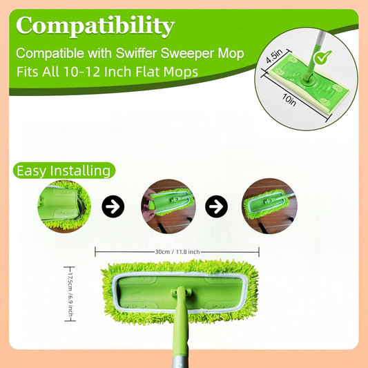 5 Pack Chenille Mop Pads Compatible with Swiffer 10-12 Inch Mops, Reusable Wet & Dry Mop Refills, Machine Washable for Hardwood, Tile, Laminate Floors