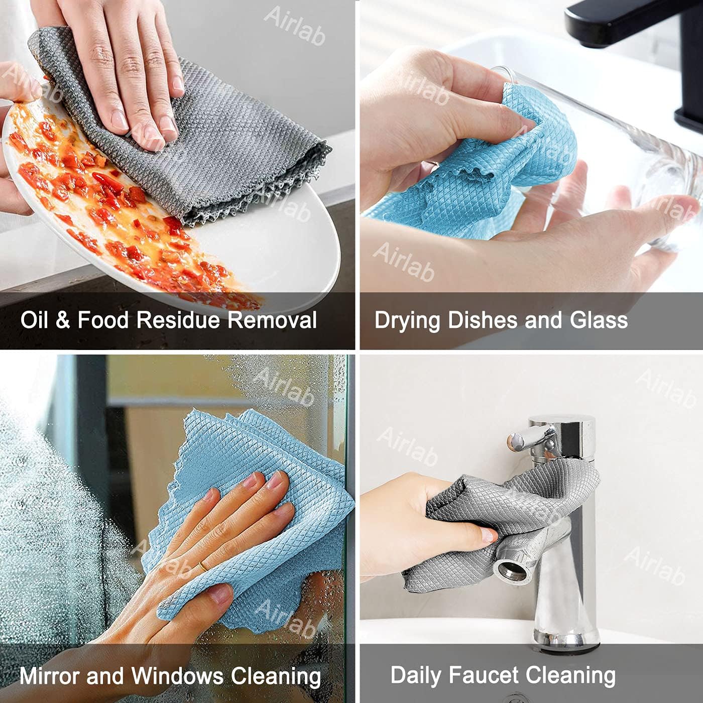 Glass Polishing Cloth Streak Free Miracle Cleaning Cloth Lint Free Microfiber Cleaning Rags for Glasses Kitchen Dish Mirrors Easy Clean, Pack of 6, 12" x 12"