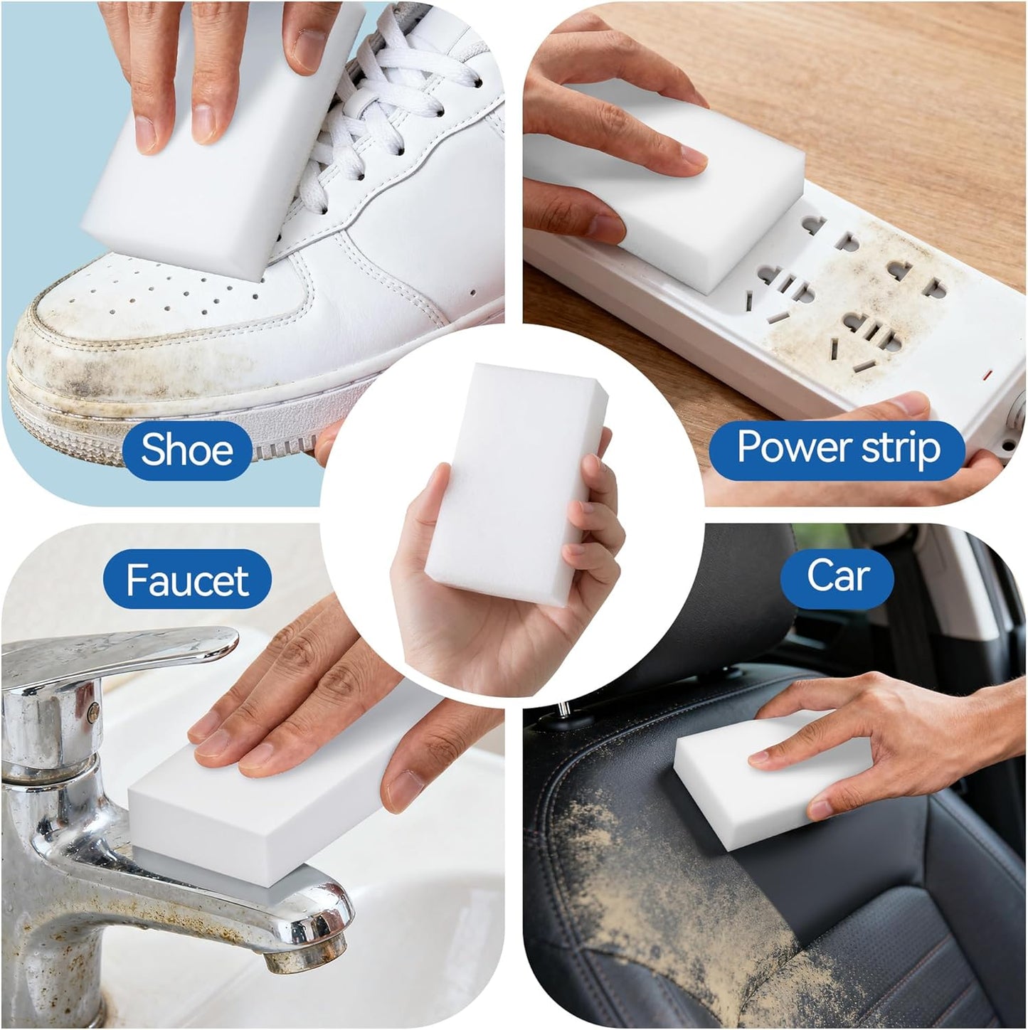 100 Pack Melamine Sponge Eraser, Non-Scratch Melamine Sponges in Bulk, Multi Surface Power Scrubber Foam Cleaning Pads for Bathtub, Floor, Baseboard, Bathroom, Wall Cleaner - White Sponges