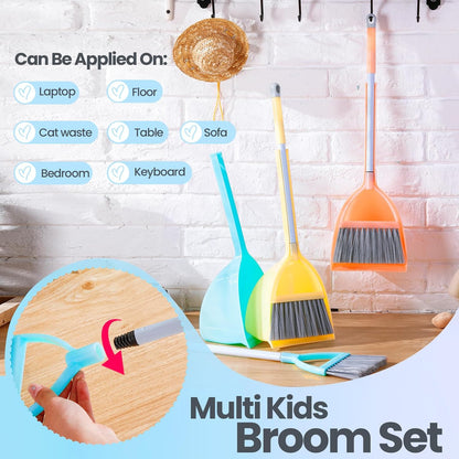 Roshtia 2 Pcs Mini Broom with Dustpan for Kids Broom and Dustpan Set Toddler Cleaning Set Boys Girls Small Cleaning for Kitchen Bathroom Pet (Blue,Red)