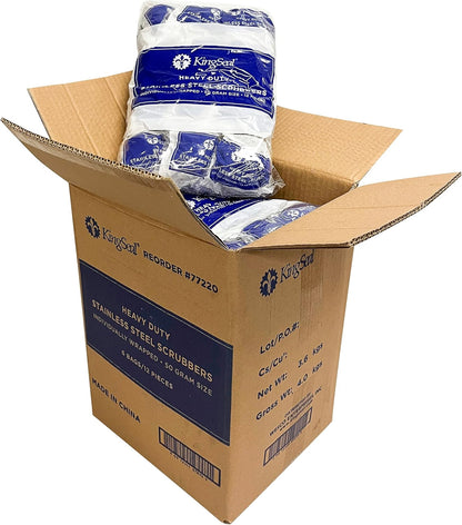 12 Count | KingSeal Stainless Steel Scrubbers, Scrub Pads, Heavy Duty, 50 gram Weight, Individually Wrapped - 1 Pack of 12