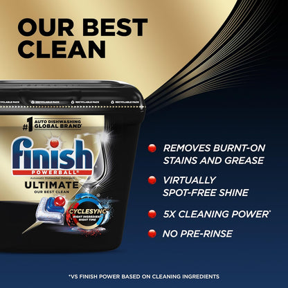 Finish Ultimate Infinity Shine Dishwasher Pods, No Pre-Rinse Dishwasher Detergent Soap Removes Burnt-On Stain, with Protector Shield & CycleSync Technology, Degreasing & Scrubbing Power, 62 Count