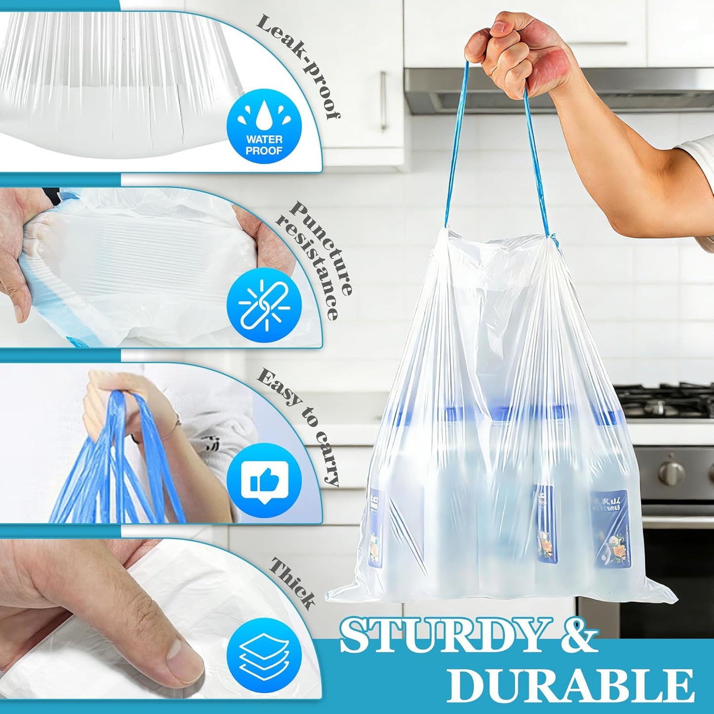 Charmount Small Trash Bags 4 Gallon, 200 Count Drawstring Mini Garbage Bags, Plastic Trash Can Liners for Bathroom Accessories, Bedroom, Dorm Room Essentials, Office