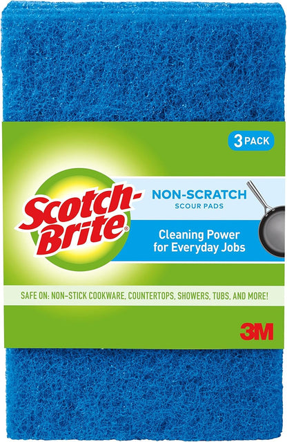 Scotch-Brite Zero Scratch Scouring Pad, Effective + Gentle Dish Scrubber for Household Cleaning, 3 Scrub Pads for Dishes, Nonstick Pots and Pans, Glass, Tubs, Showers, Reusable & Durable