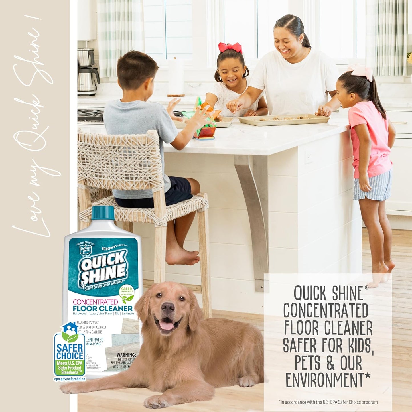 Quick Shine Multi Surface Concentrated Floor Cleaner 27oz Use on Hardwood, Laminate, Luxury Vinyl Plank LVT, Tile & Stone Dirt Dissolving & Powerful Cleaning Makes 27 Gallons