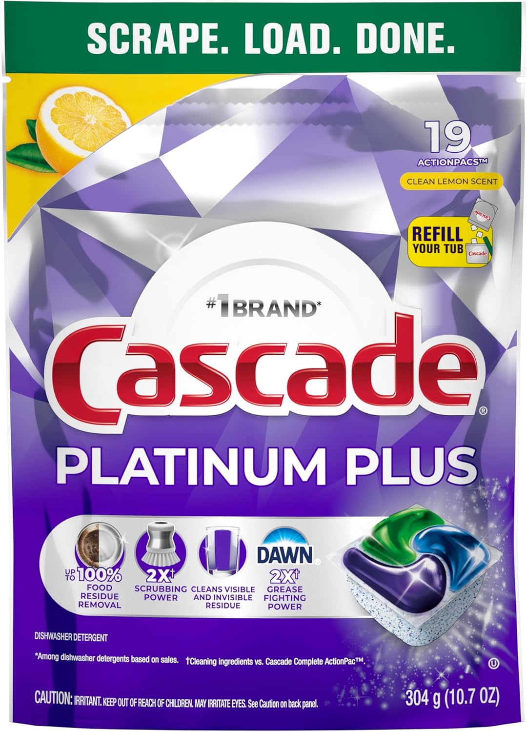 Cascade Platinum Plus Dishwasher Pods, Dishwasher Detergent, Dish Detergent Soap, Lemon, 57 Count