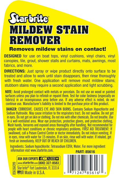 STAR BRITE Professional-Grade Mildew & Mold Stain Remover + Cleaner - Instant Contact Stain Removal, Ideal for Marine & Outdoor Upholstery