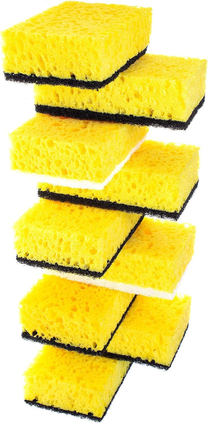 Green Multi Use Scrub Sponge. Made in Europe. 9 Pack, 4.3x2.8x1.4 inches. Odorless Heavy Duty and Non Scratch Fiber. Best, Durable, Delicate, Porous, Non Cellulose Kitchen Sponges and Scrubbers