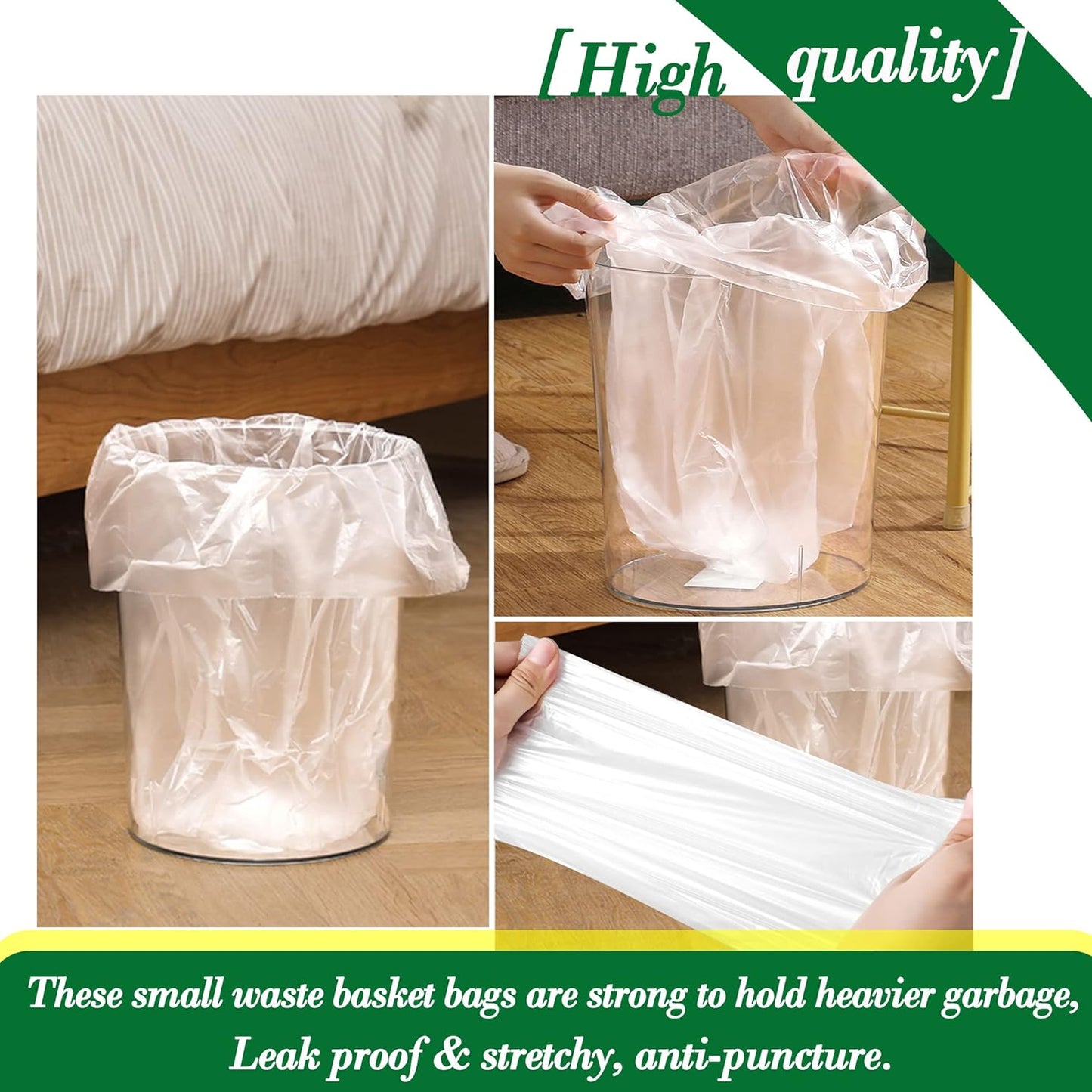 Hommaly 2 Gallon (1.8-2 Gal)120 pcs Small Clear Trash Bags, Strong 1.8 Gallon Garbage Bags, Bathroom Trash Can Bin Liners Unscented, Mini Plastic Bags for Office, Waste Basket Liner,Fit 6,7,8 Liters
