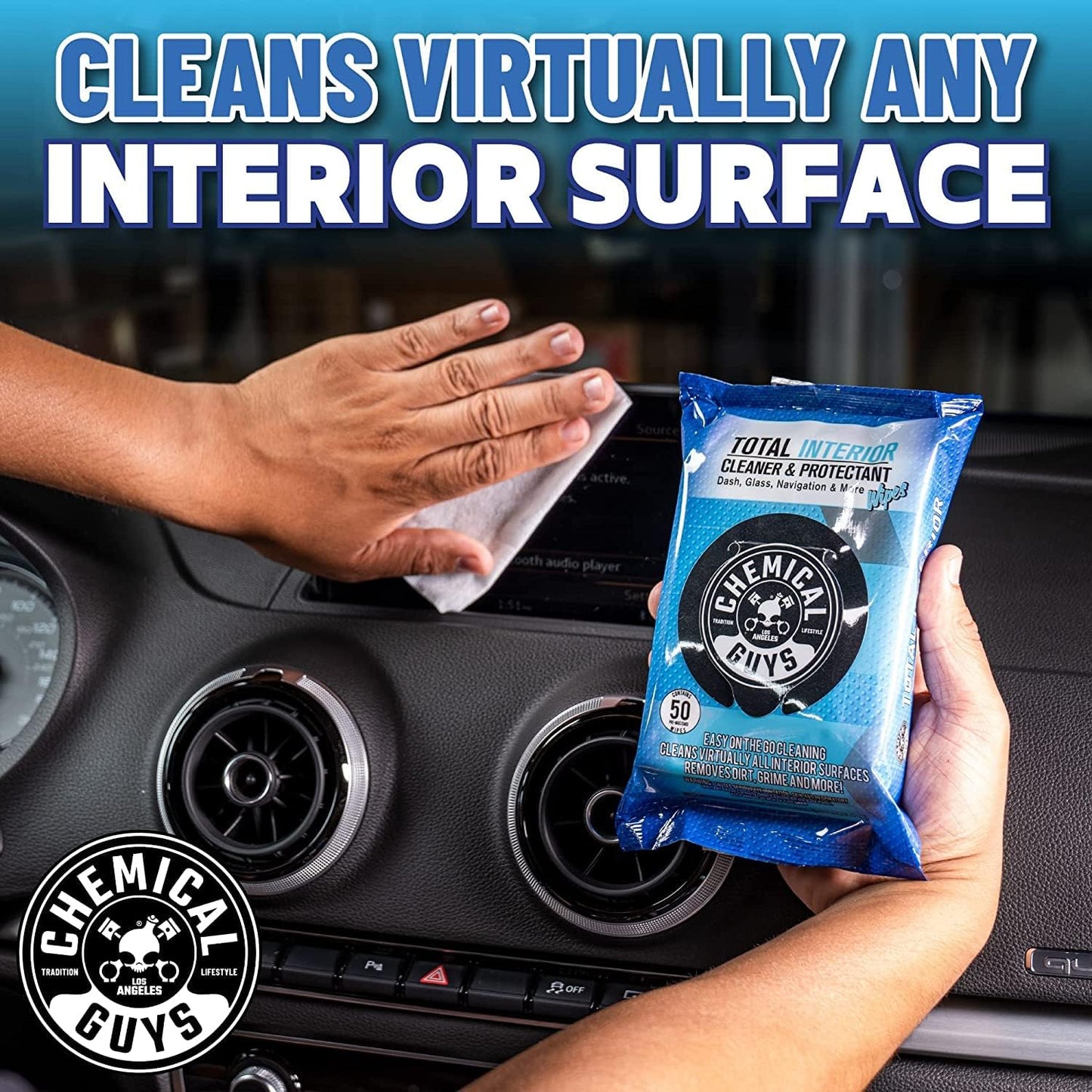 Chemical Guys Total Interior Cleaner & Protectant and InnerClean Interior Quick Detailer & Protectant Wipes for Cars, Trucks, SUVs, and RVs, 2 Pack, 50 Ct Each (100 Wipes Total)