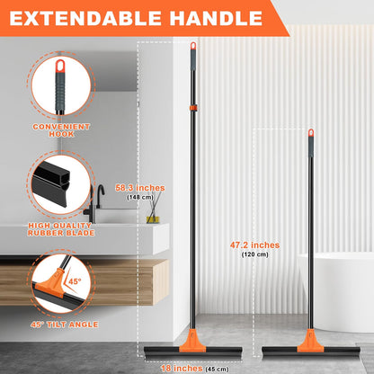 JEHONN Floor Squeegee Heavy Duty with 58.3 inches Long Handle, Rubber Scraper Broom for Cleaning Foam Water on Garage Concrete Bathroom Tile Marble Shower Glass Shop Deck Window Indoor Outdoor Green
