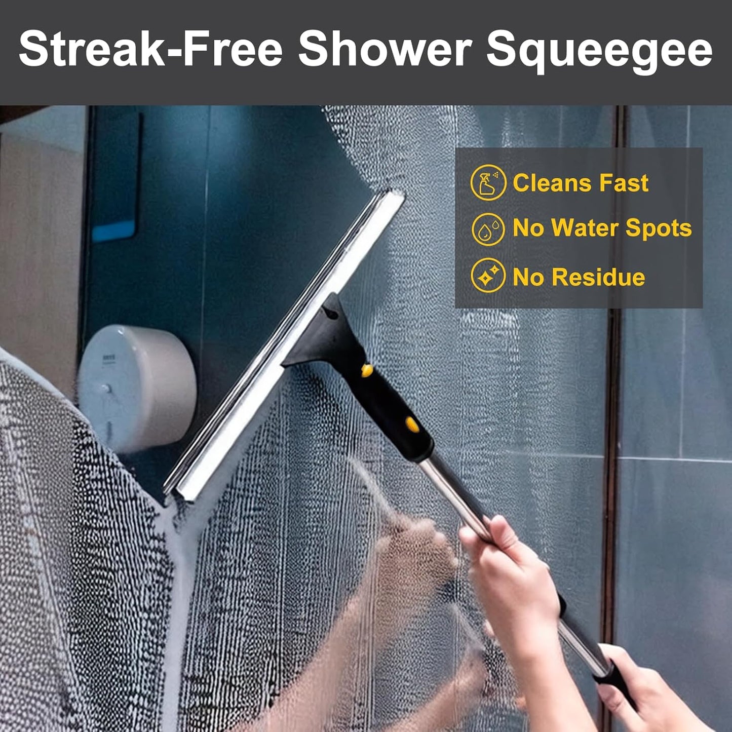 14" Shower Squeegee for Glass Doors, All-Purpose Extendable Squeegee for Shower Glass with 2 Blades,Window Squeegee,Window Cleaner Tool for Shower Doors, Windows, Bathroom and Car Windshields