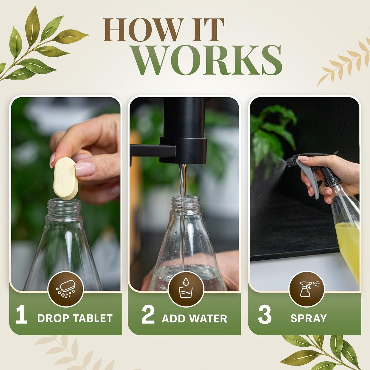 Cleaning Tablets for Spray Bottle Multi Surface Cleaner Refill Pods Eco Friendly Non Toxic Lemon Scent Plant Based (4 Pack)
