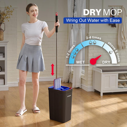JOYMOOP Microfiber Flat Mop and Bucket System, Mops for Floor Cleaning and Wall Cleaner, Hardwood, Tile, Laminate, Vinyl Floors, Smooth Walls, and Glass Windows - 50" Flat Mop+1 Microfiber Pad[White]