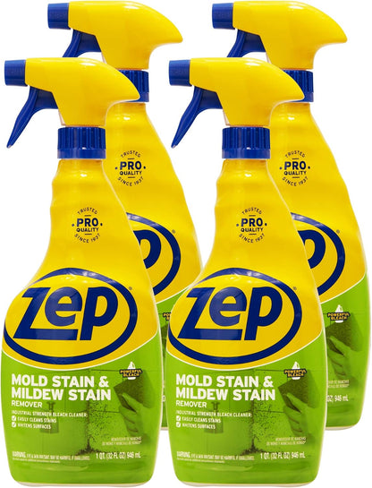 Zep Mold Stain and Mildew Stain Remover - 32 oz (Pack of 4) ZUMILDEW32 - Professional Strength No Scrub Formula