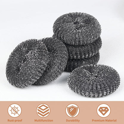 5Pcs Steel Wool Scrubber with Replacement Wire Sponge Pads Set, Stainless Steel Scrubber with Handle for Scouring Stubborn Messes from Cast Iron, Pots, Pans, Grill, Stoves, Sink(1 Scrubber+4 Pads)
