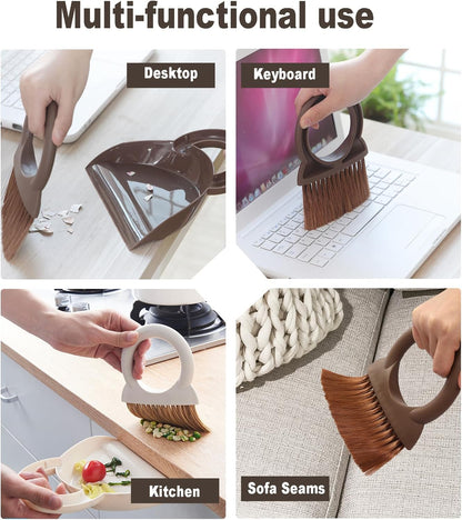 Round Handle Brush and Dustpan Set Small Broom & Dustpan Portable Handheld Sweeper for Desktop Sofa Floor Pet Nest (Off White)
