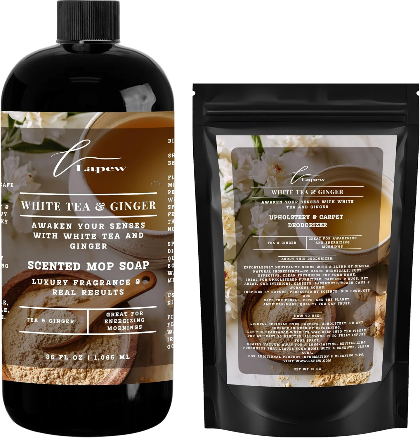 Lapew Black Sea Scented Cleaning Bundle | Carpet Deodorizer Powder (16 oz) & Mop Soap Concentrate (36 oz) | Pet-Friendly Odor Eliminator - Colors A