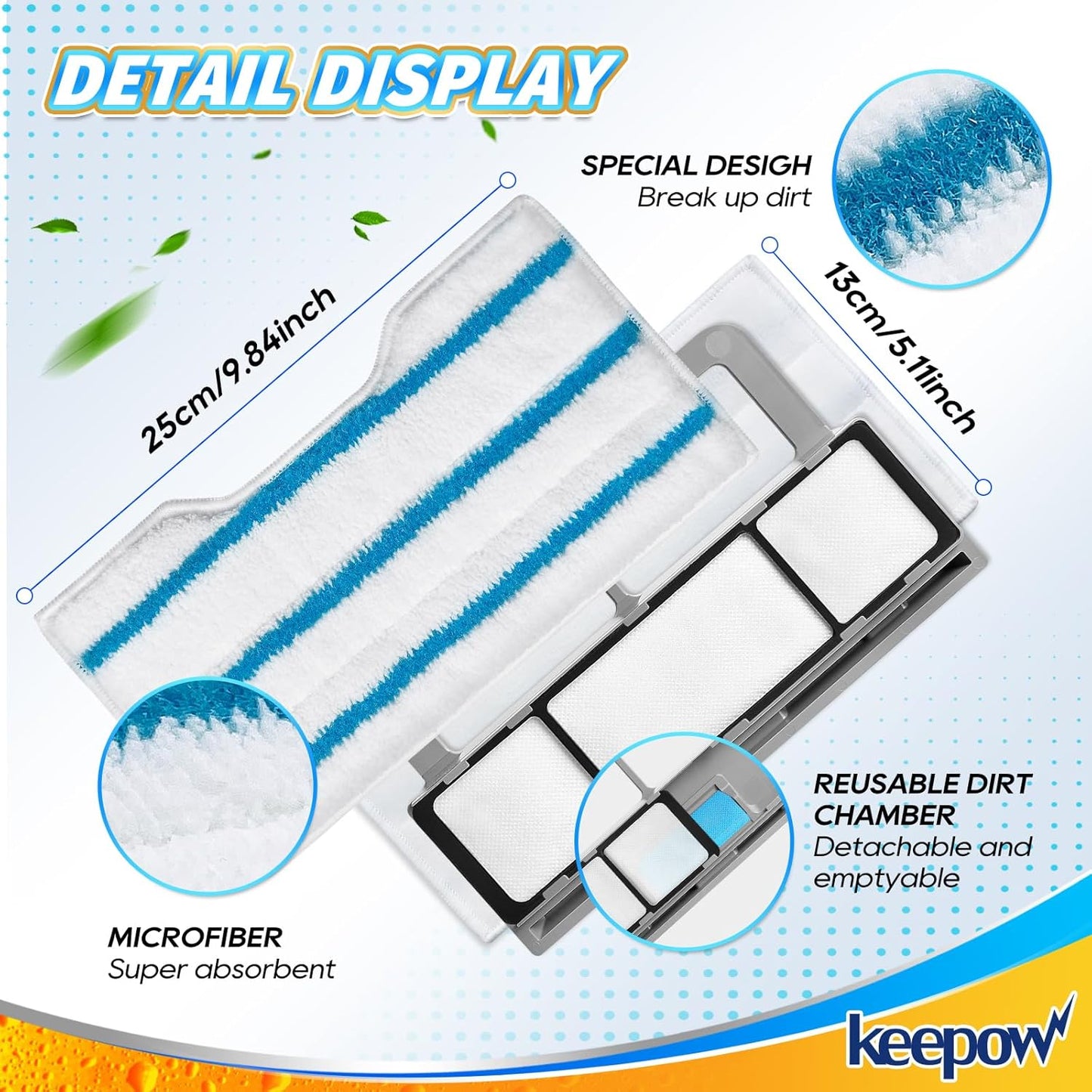 KEEPOW Reusable Mop Replacement Pads Compatible with Shark Vac Mop VM252 VM200 VC205 VM250 VM180 VM401 QM250 VM190, Washable Vacuum Mop Pad Refills, Upgraded Design of Dirt Chamber (1+3+6 Pads)