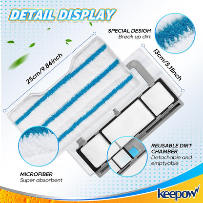 KEEPOW Reusable Mop Replacement Pads Compatible with Shark Vac Mop VM252 VM200 VC205 VM250 VM180 VM401 QM250 VM190, Washable Vacuum Mop Pad Refills, Upgraded Design of Dirt Chamber (1+3+6 Pads)