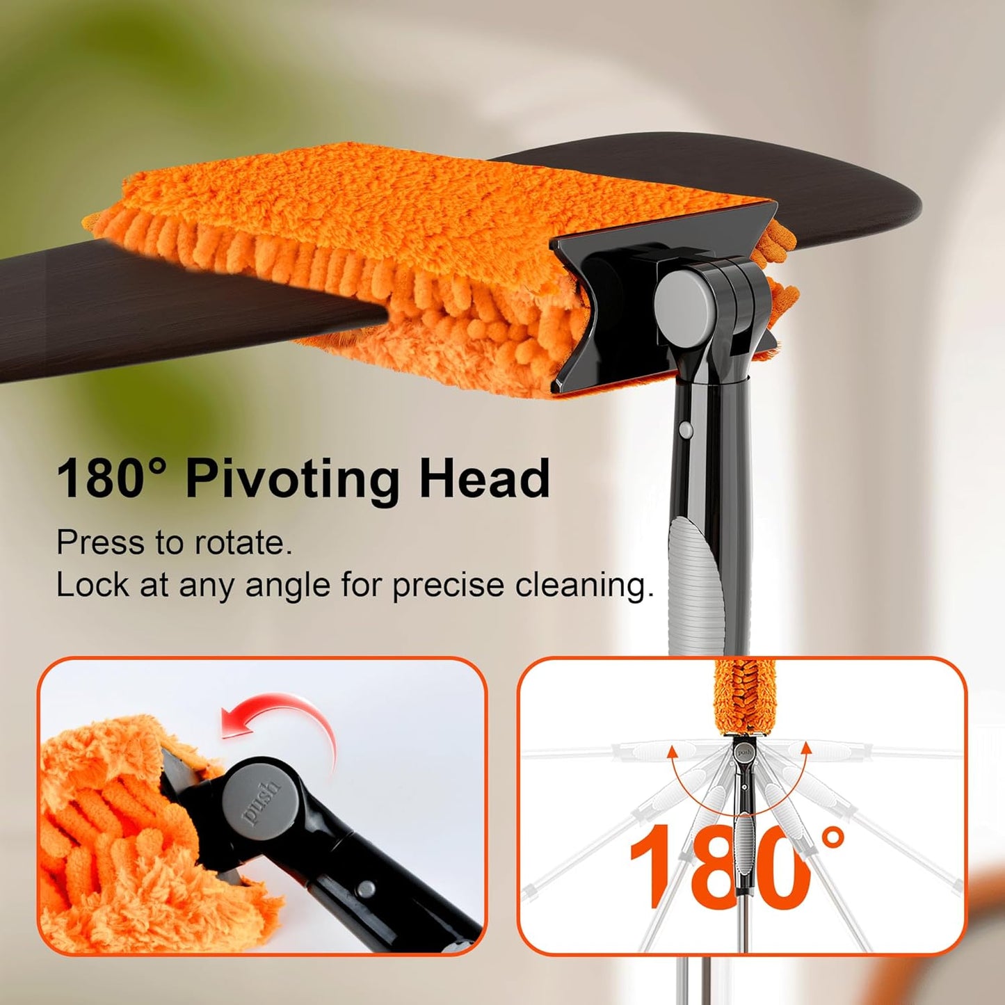 FEXIA Ceiling Fan Cleaner Duster Kit with 6FT Extension Pole, Fan Blade Cleaner Microfiber Cleaning Tool, Reusable Chenille Mops for Blinds Baseboard Wall Cobwebs Bookshelves Door Window Top