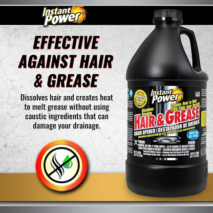 Instant Power Hair and Grease Drain Cleaner - Shower Drain & Sink Cleaner, Liquid Clog Remover, Made in USA, Sink Deodorizer - 1 Liter (Pack of 2)