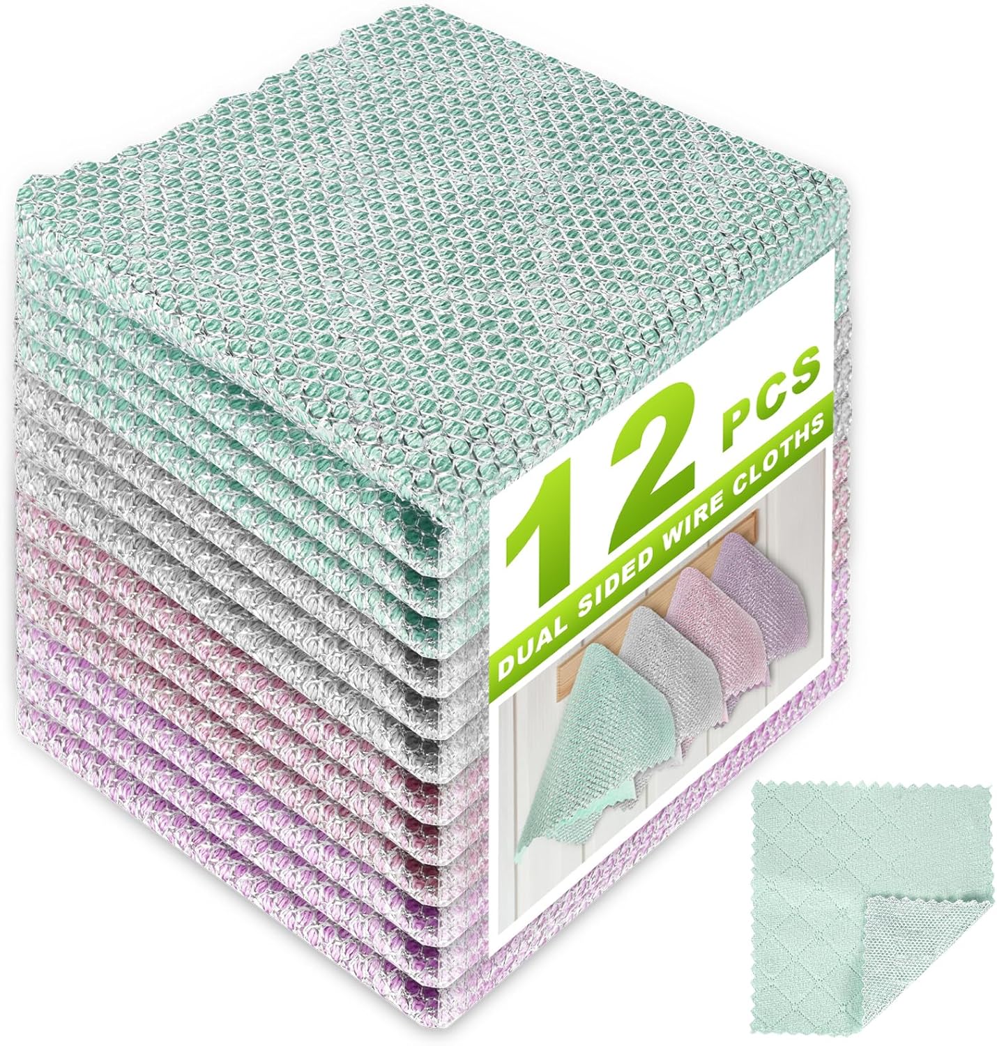 20 Pcs New Upgrade 3-Layer Metal Dish Cloth, No Scratches Wire Cleaning Cloth , Reusable Multipurpose Wire Dishwashing Rag for Kitchen Cleaning Cloths,Sinks,Dishes,Stove Top, Dimensions, 7.87“ x 7.87”
