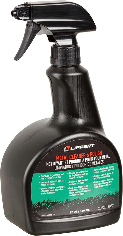 Lippert Boat Metal Cleaner and Polish for Interior and Exterior, 32 oz., Removes Fingerprints, Fills Minor Scratches, Use on Chrome, Aluminum, Stainless Steel, Easy Spray-On Application – 2022013937