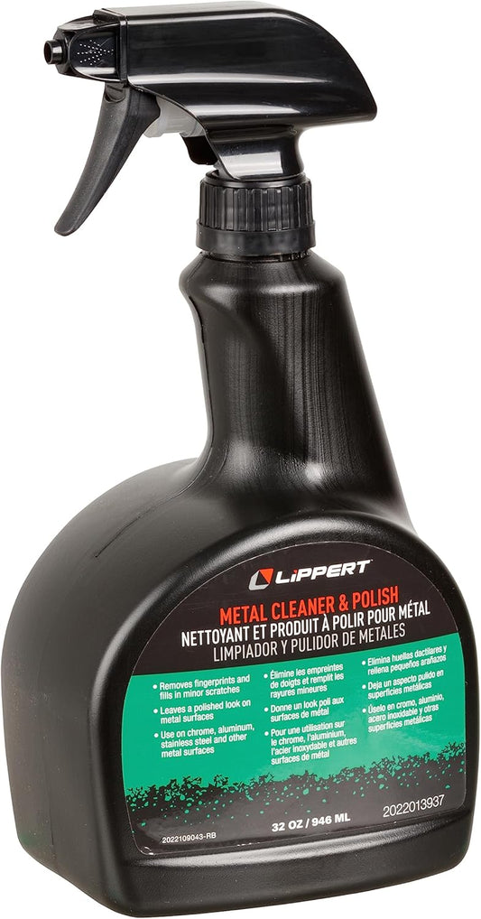 Lippert Boat Metal Cleaner and Polish for Interior and Exterior, 32 oz., Removes Fingerprints, Fills Minor Scratches, Use on Chrome, Aluminum, Stainless Steel, Easy Spray-On Application – 2022013937
