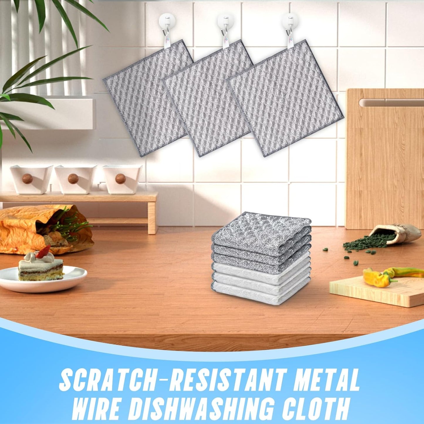 Wangjinpeng12 Pcs New Upgrade 3-Layer Metal Dish Cloths, Non-Scratch Odor-Free Multipurpose Wire Dishwashing Rags for Wet Dry Use, Kitchen Cleaning Cloths for Dishes, Sinks & Stove Tops(7.87X7.87)