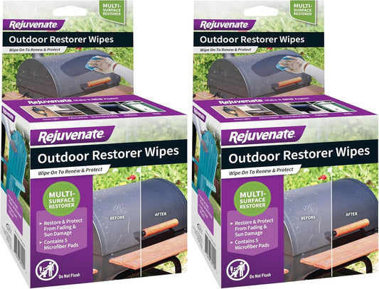 Rejuvenate Outdoor Restorer Wipes, 5 Count, Individually-Wrapped Pre- Saturated Microfiber Wipes Restore Faded and Weathered Surfaces Such As Patio Furniture, Shutters, Siding, Mailboxes And More