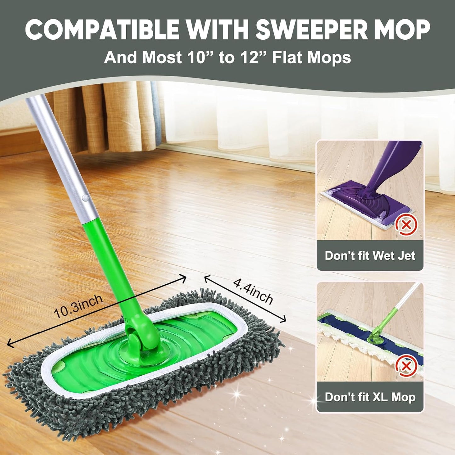 6 Pack Reusable Mop Pads Compatible with Swiffer Sweeper, Chenille Mop Refill Pads, Dry & Wet Mopping Cloths for Floor Cleaning -Pink