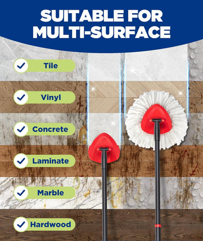 4-in-1 Mop Heads Replacements for O Cedar EasyWring 1 Tank System, Includes 1 Base | 1 Scrub Brush Head | 2 Spin Mop Heads, Full Set Mop Replace Heads for Cleaning Home, Bathroom & Kitchen