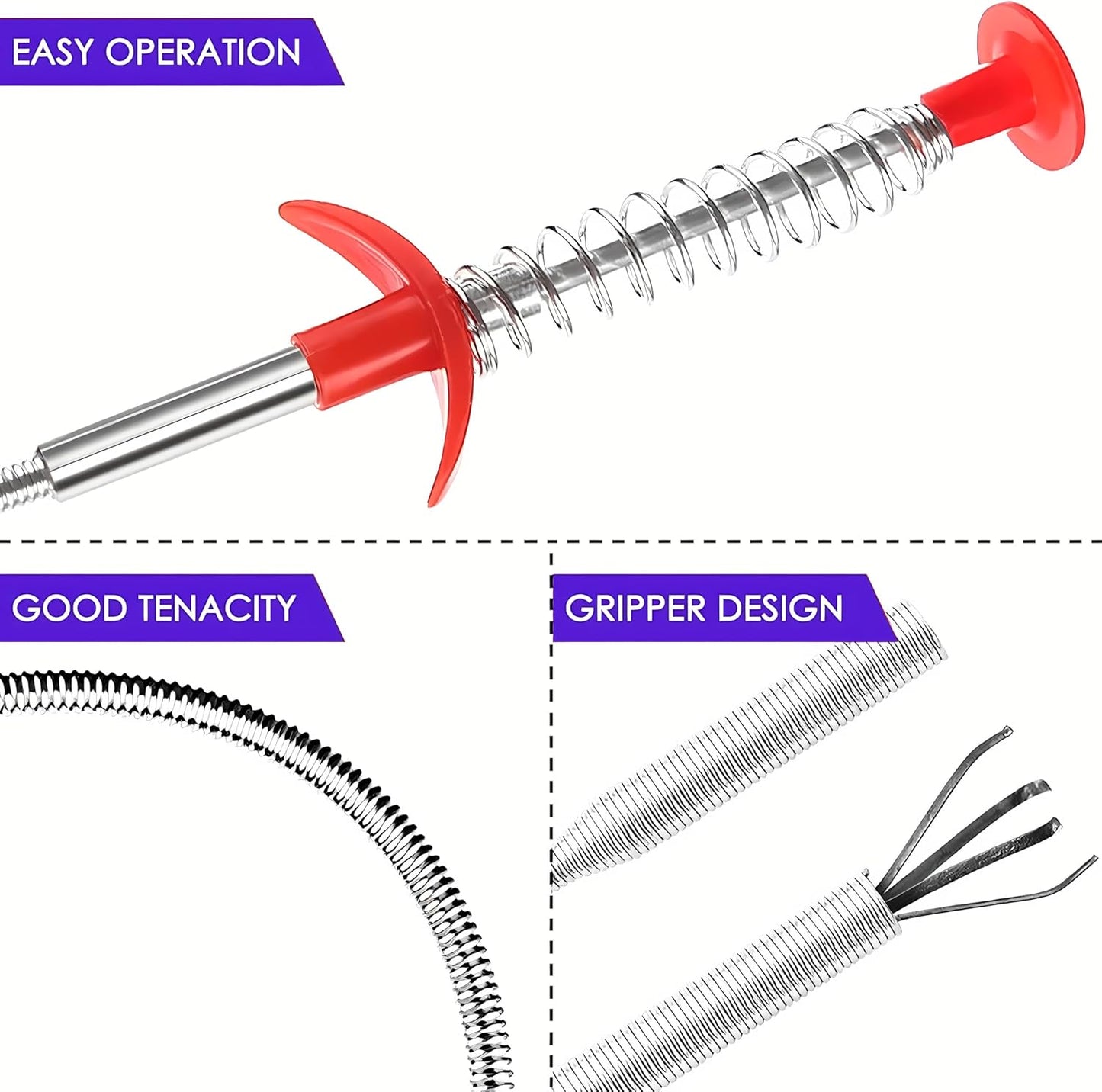 Drain Clog Remover Snake Tool for Hair and Debris, Unclog Toilet, Sink, Shower, Bathtub, Sewer