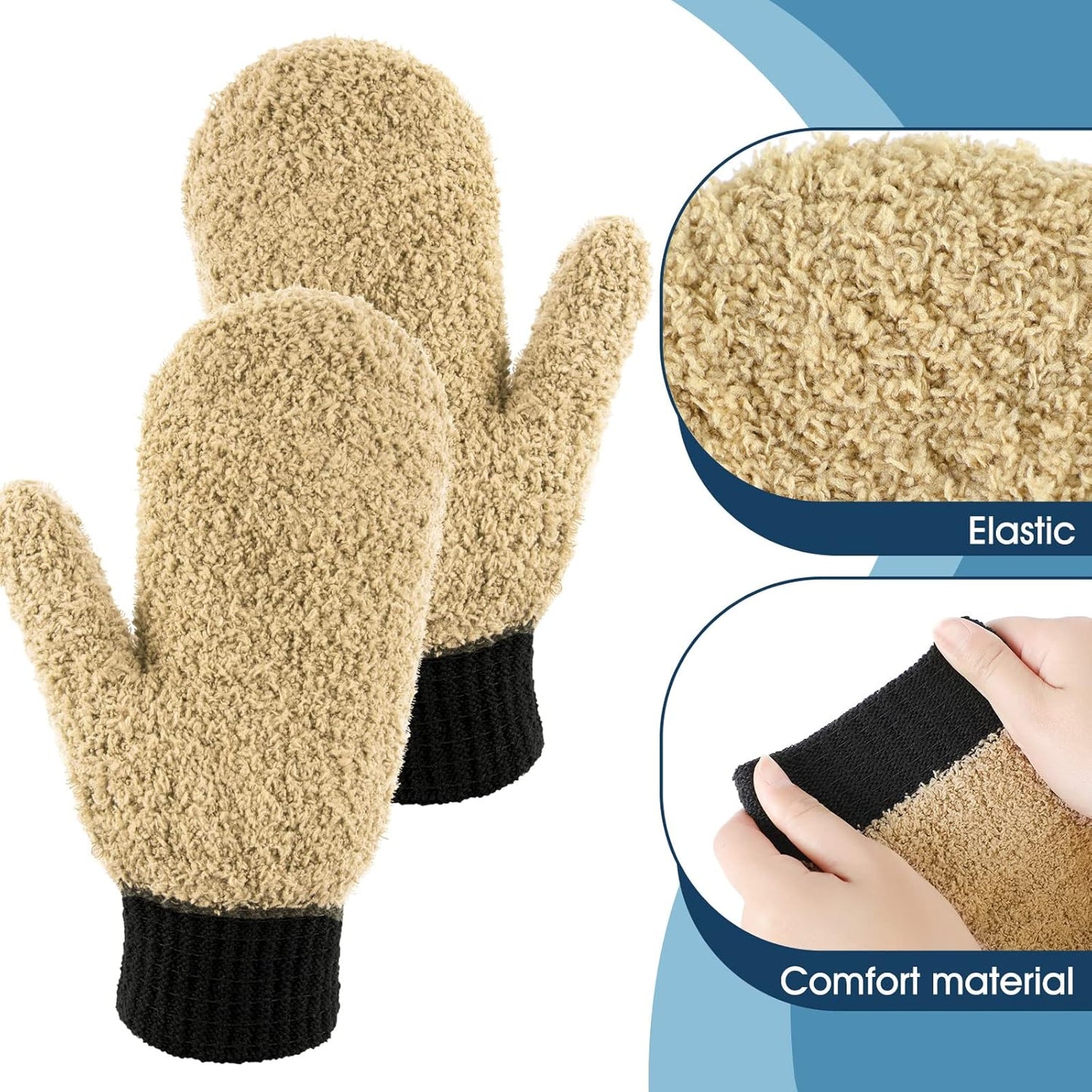 Bencailor 3 Pairs Microfiber Dust Mittens with Thumb Household Cleaning No Scratch Dusting Reusable Gloves for Kitchen House Car Cleaning Tools(Dark Blue, Khaki, Gray, Black)