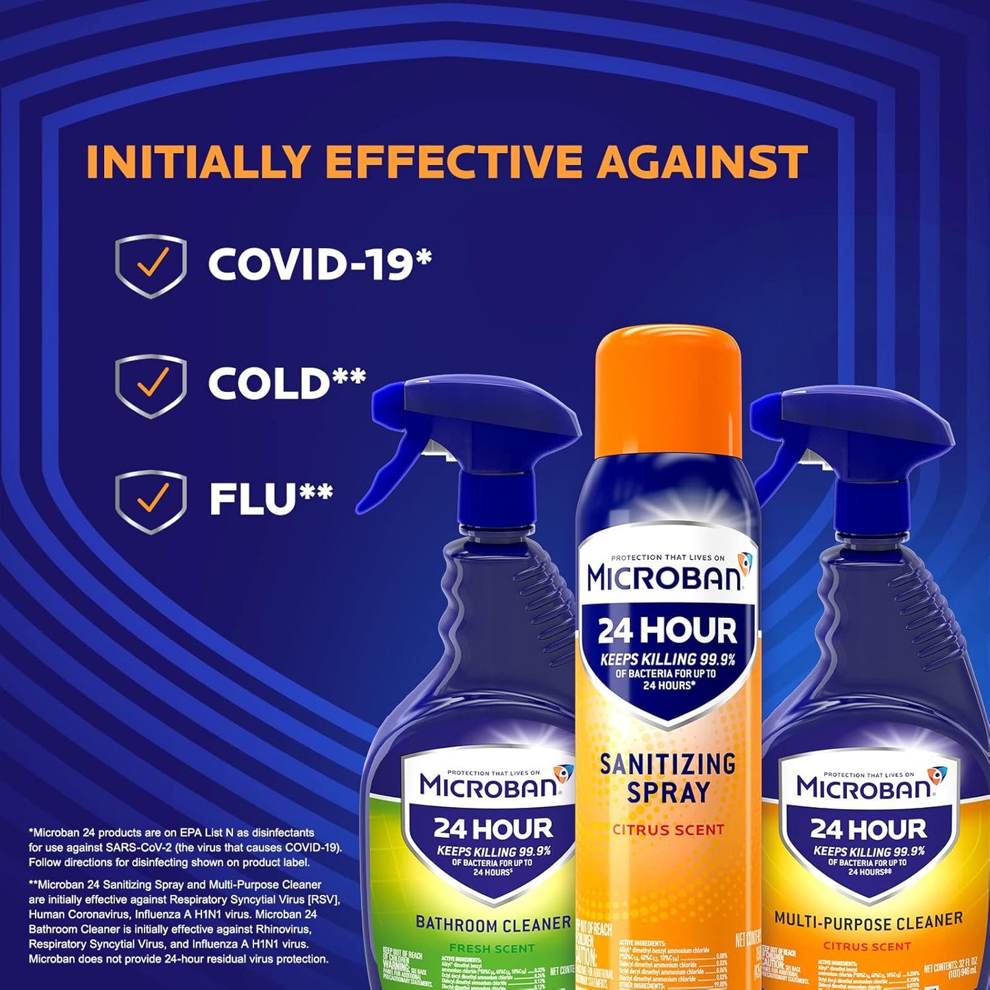 MICROBAN Disinfectant Spray, 24 Hour Sanitizing and Antibacterial Sanitizing Spray, Citrus Scent, 2 Count (15oz Each) (Packaging May Vary)