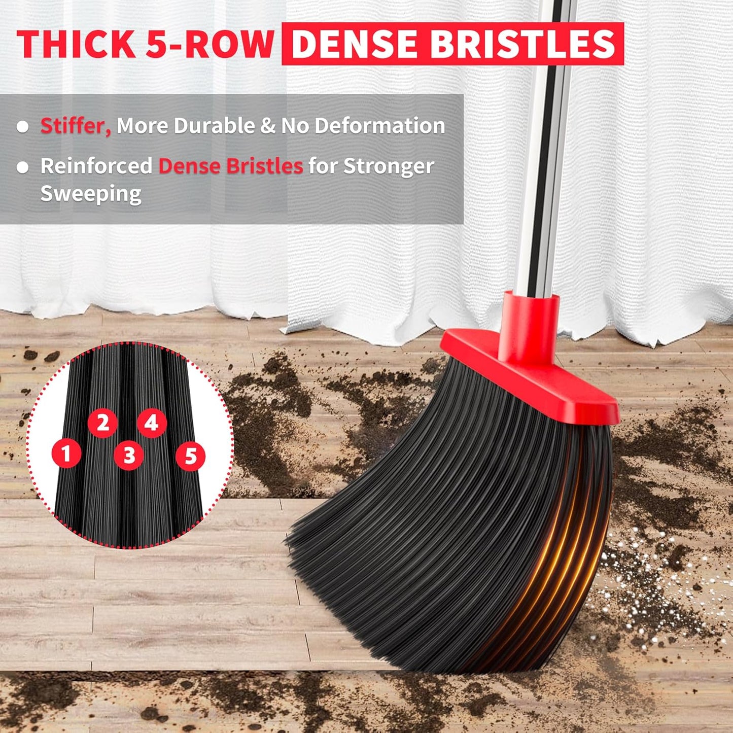 Upgraded Broom and Dustpan Set, 52" Long Handle Standing Combo with Self-Cleaning Teeth – Perfect for Pet Hair, Kitchen, Office, Home, Indoor & Outdoor Cleaning(Orange & Gray)