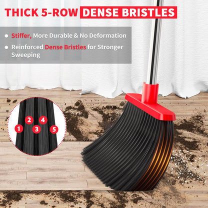 Upgraded Broom and Dustpan Set, 52" Long Handle Standing Combo with Self-Cleaning Teeth – Perfect for Pet Hair, Kitchen, Office, Home, Indoor & Outdoor Cleaning(Orange & Gray)